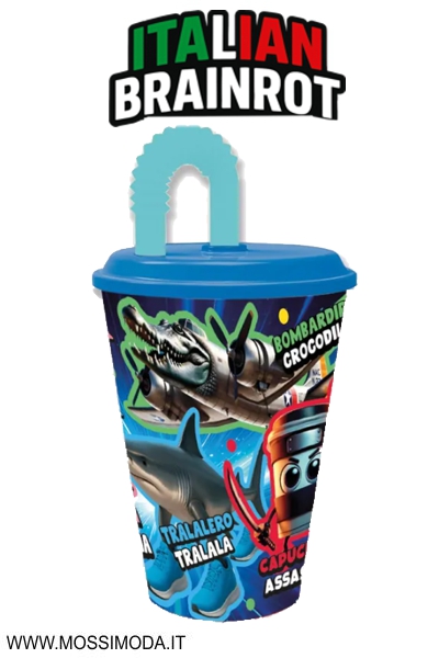 *ITALIAN BRAINROT* Bicchiere con cannuccia 430ml Art.ST20430